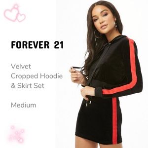 F21 | Velvet Cropped Hoodie & Skirt Set